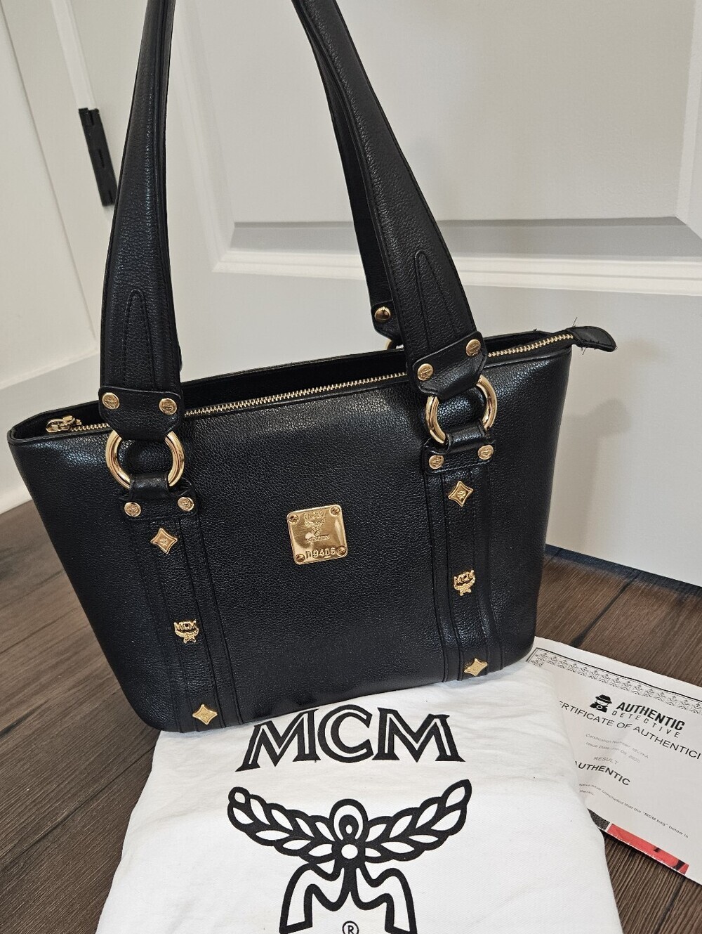 MCM Grained Calfskin Black Leather Shoulder Bag With COA + Branded Dusty